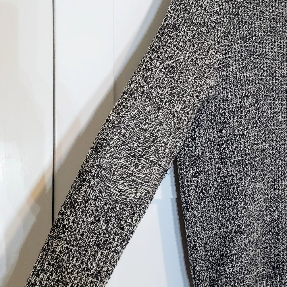 Sonoma Marled Crewneck Sweater Pullover Black White Knit Patch Elbows Sz Medium